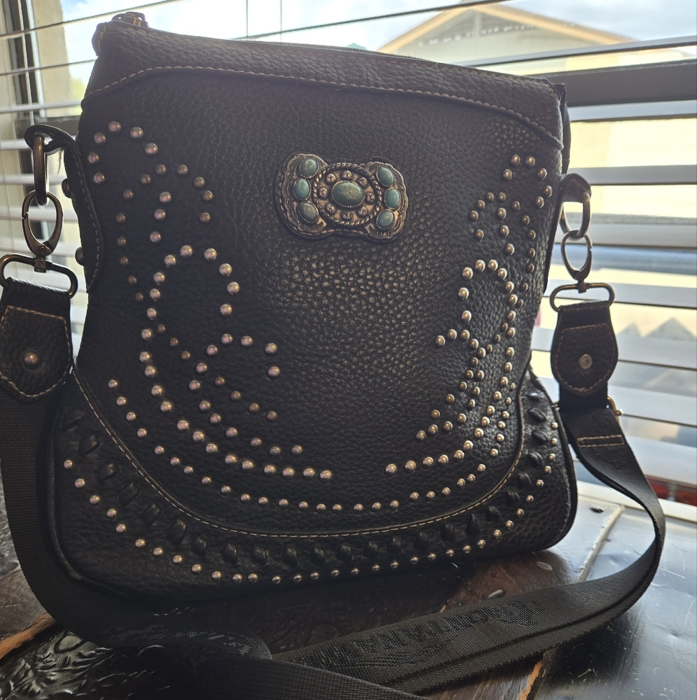 Black Studded Montana West Crossbody Bag - Picture 4 of 16